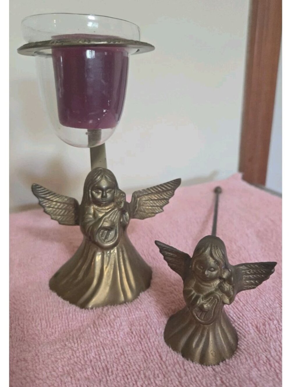 Vintage Brass Angel Candle Holder With Matching Candle Snuffer